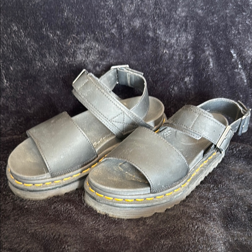 Black Doc Marten Sandals with Yellow Stitching